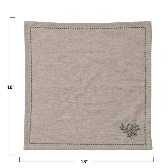Hello Honey® 18" Natural & Green Square Cotton & Linen Napkins with Botanical Embroidery, 4ct.